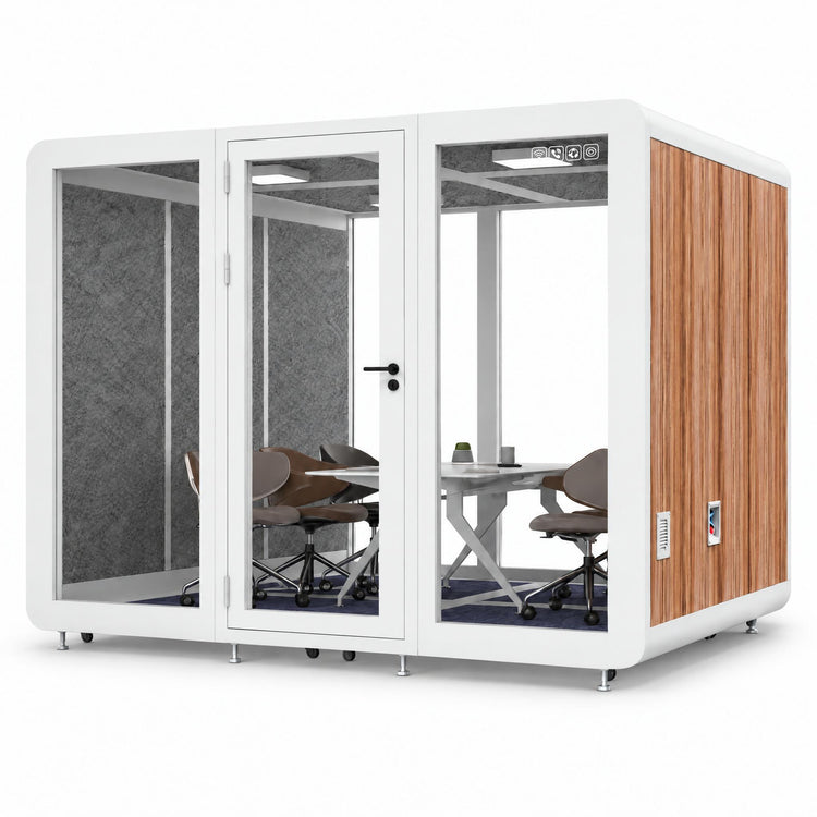 Modern Soundproof Booth with Wood Grain Exterior Design for Meeting Room