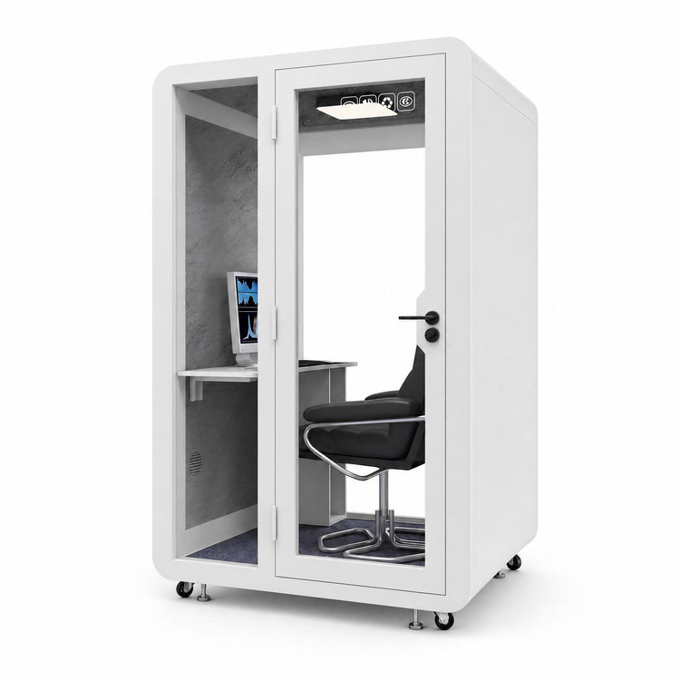 Soundproof Office Pod with Glass EnclosureAir Ventilation & Desk Surface