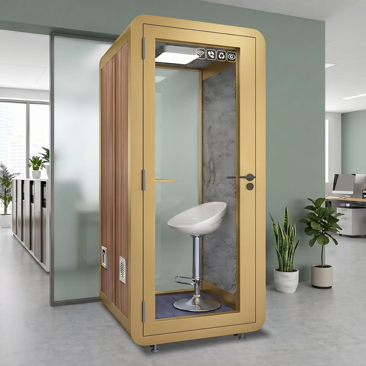 Office Sound Booth with Wood Grain Exterior Design