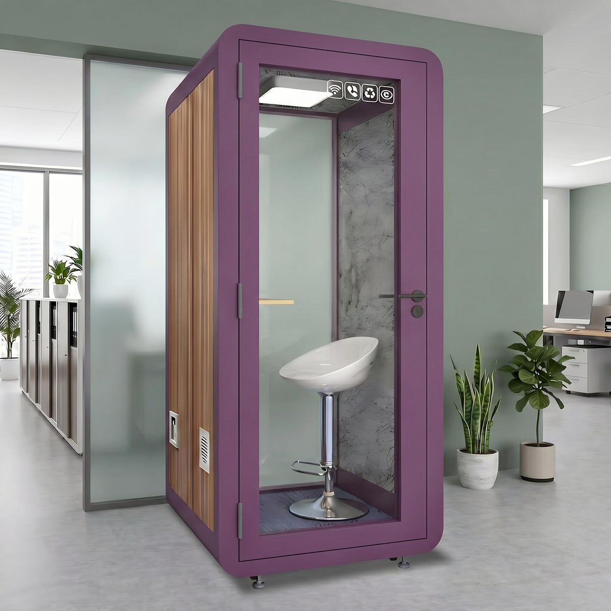 Office Sound Booth with Wood Grain Exterior Design