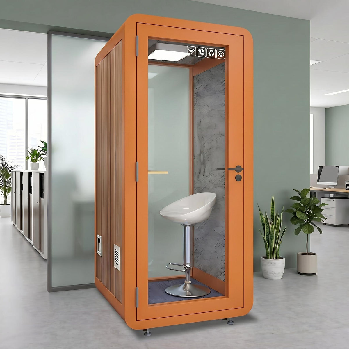 Office Sound Booth with Wood Grain Exterior Design