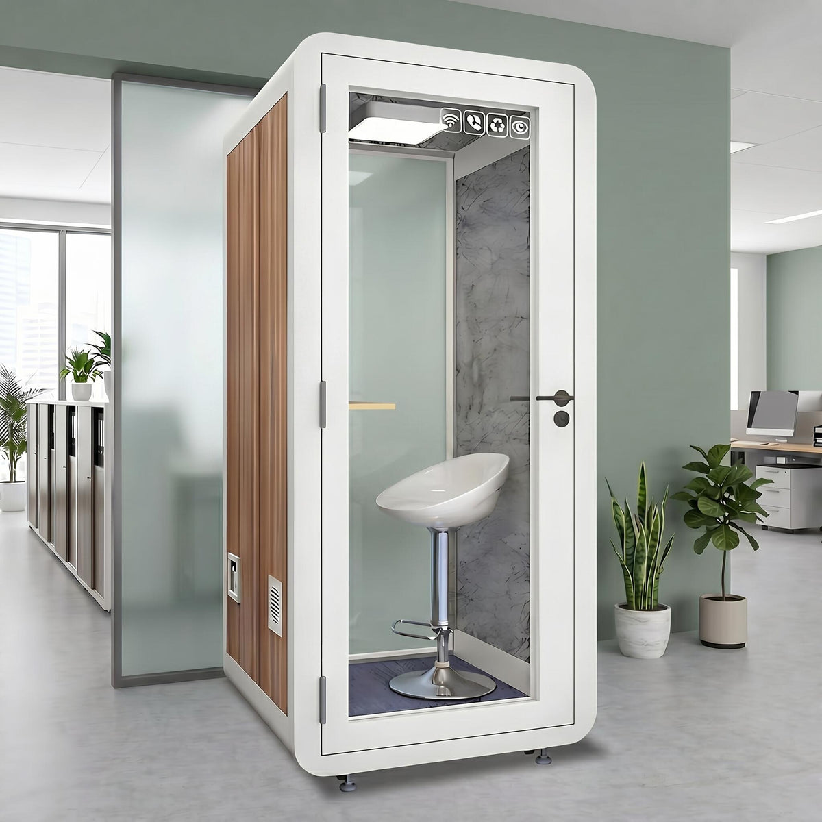 Office Sound Booth with Wood Grain Exterior Design