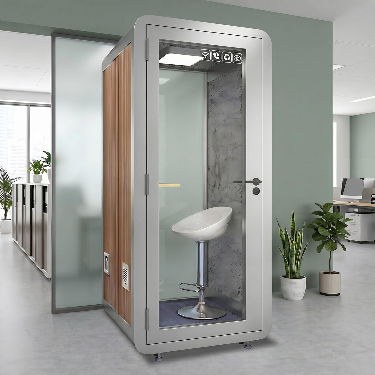 Office Sound Booth with Wood Grain Exterior Design