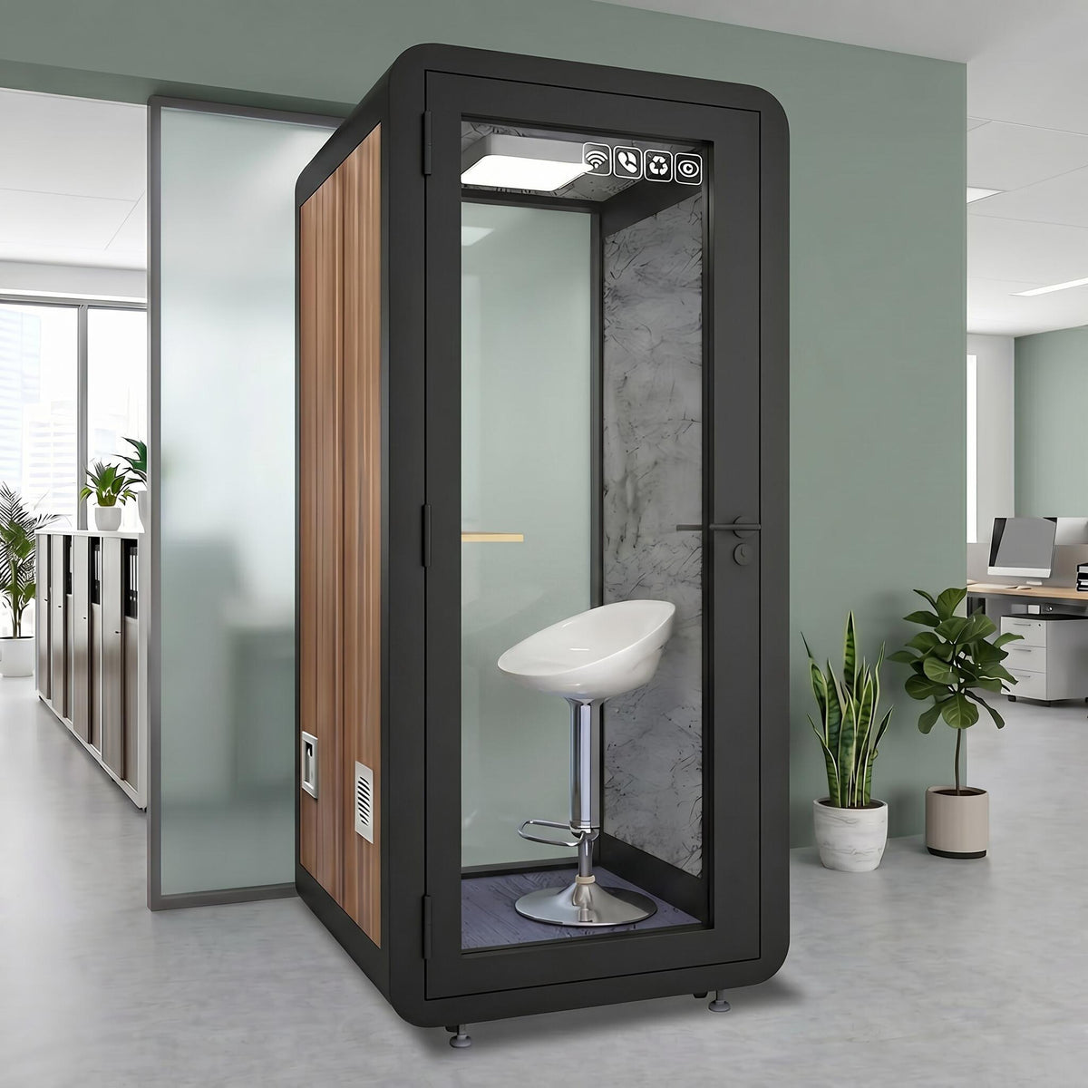 Office Sound Booth with Wood Grain Exterior Design