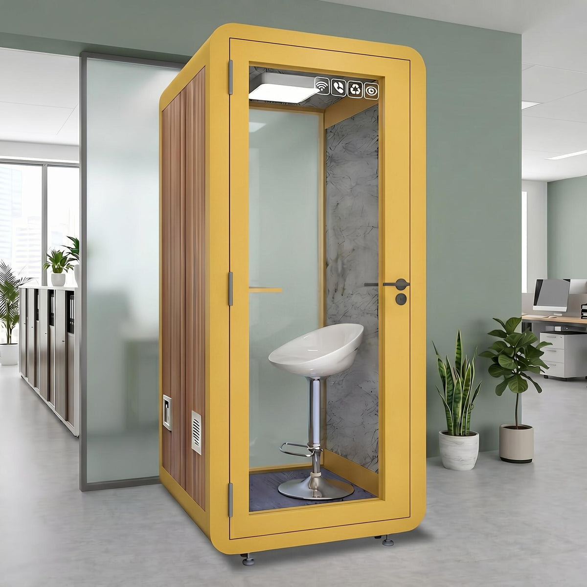 Office Sound Booth with Wood Grain Exterior Design