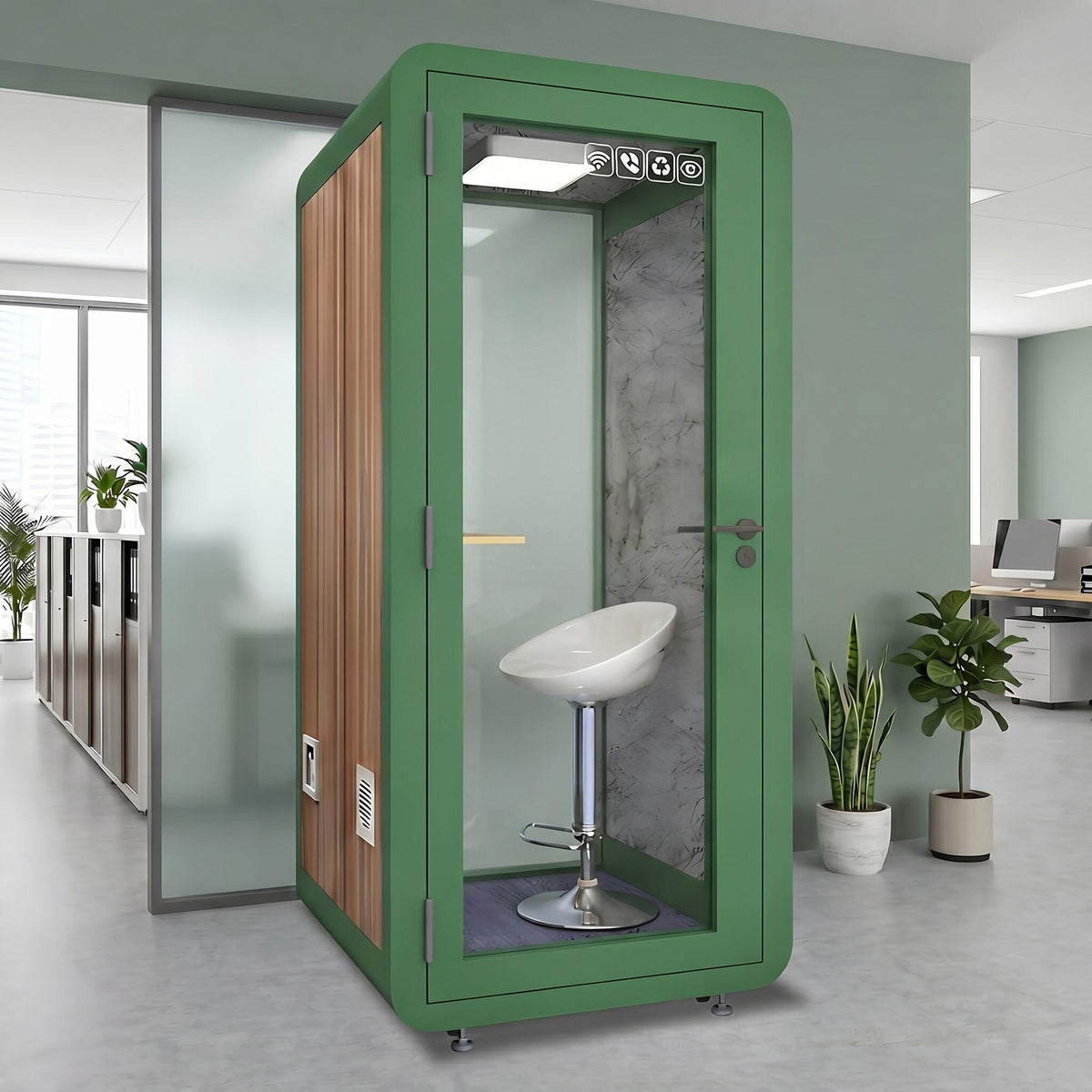 Office Sound Booth with Wood Grain Exterior Design