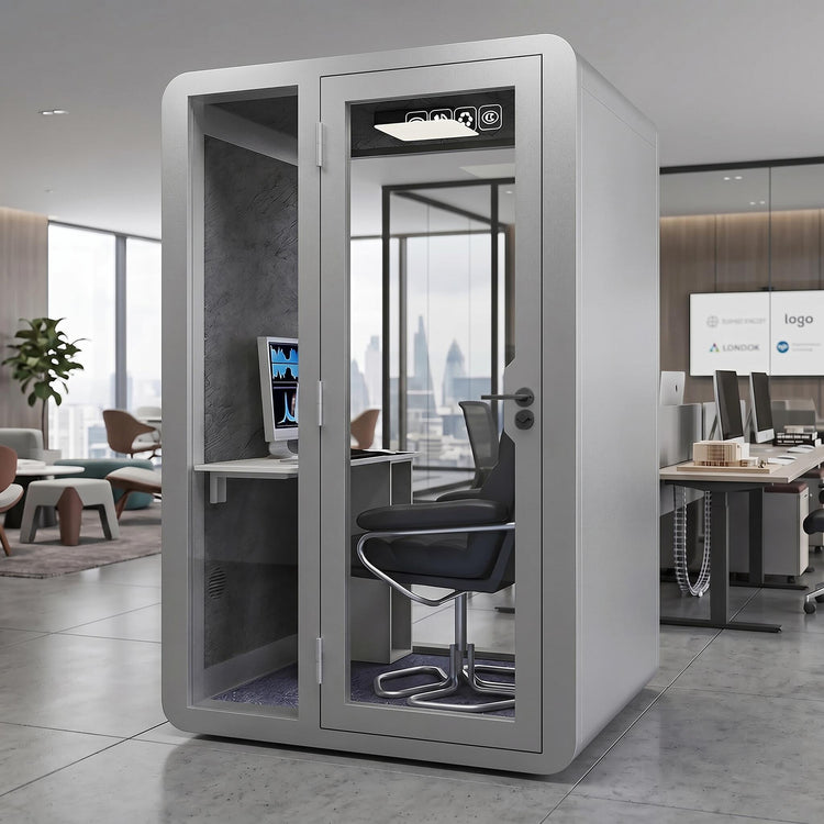 Soundproof Office Pod with Glass EnclosureAir Ventilation & Desk Surface