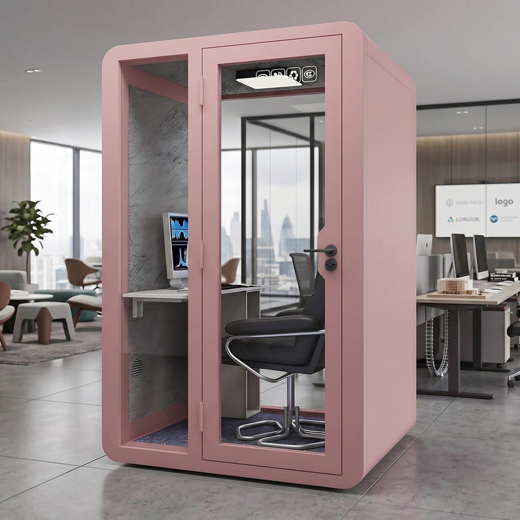 Soundproof Office Pod with Glass EnclosureAir Ventilation & Desk Surface