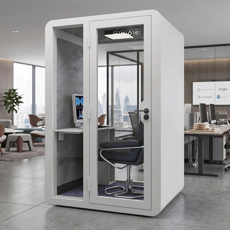 Soundproof Office Pod with Glass EnclosureAir Ventilation & Desk Surface