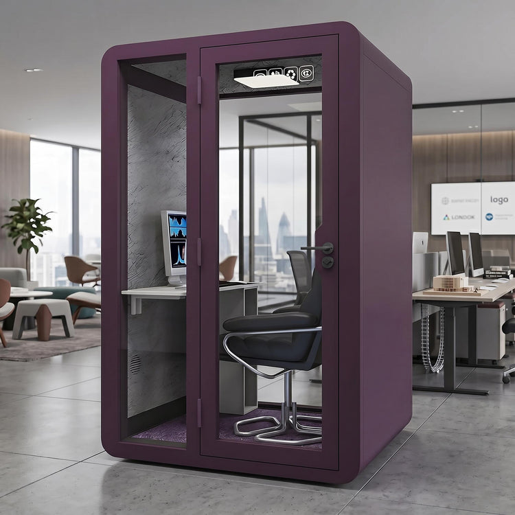 Soundproof Office Pod with Glass EnclosureAir Ventilation & Desk Surface
